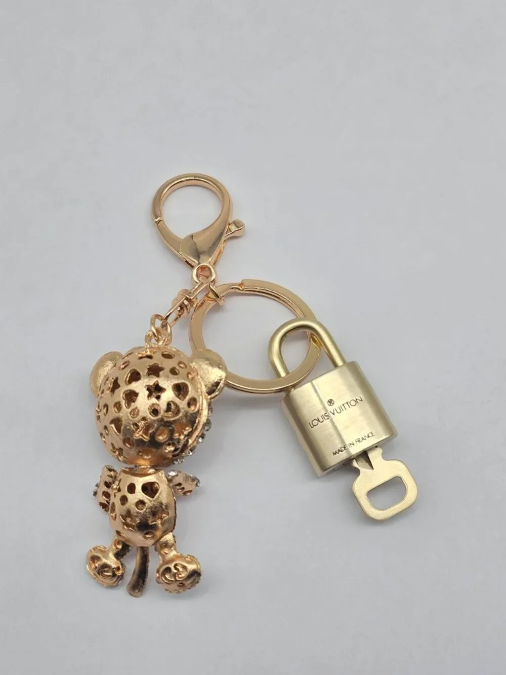 Louis Vuitton Authentic Gold Padlock 🔑 Key + Stylish Unbranded Lion Bag Charm